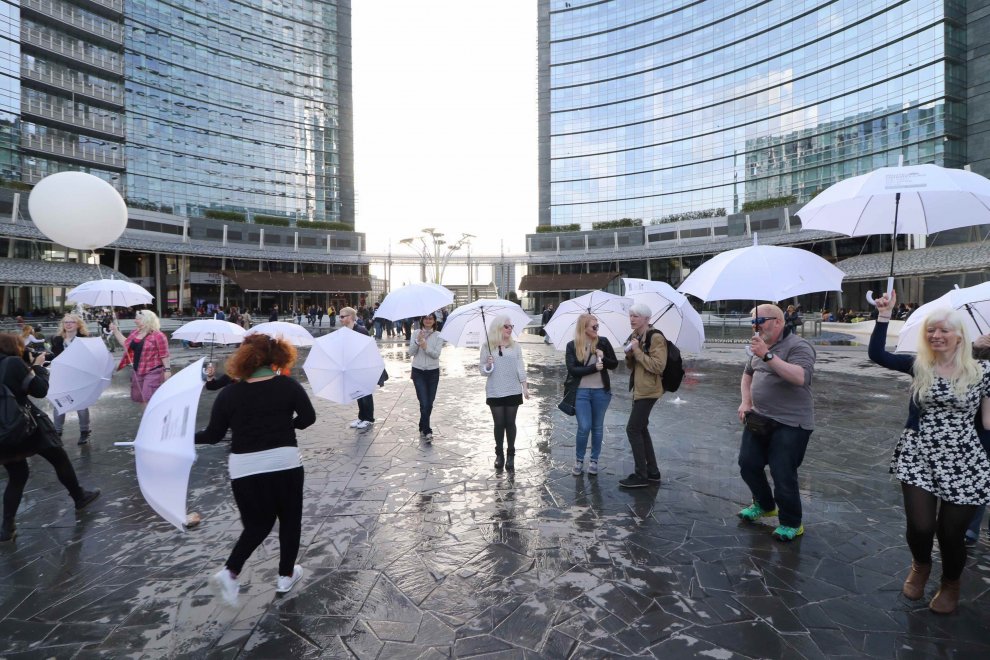 white umbrellas